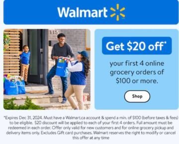 Walmart – Perkopolis – Get $20 Off Your First 4 Online Grocery Orders Of $100 Or More