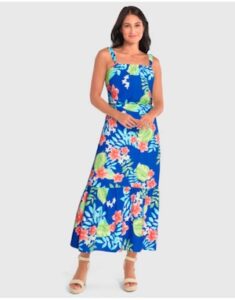 Womens Matching Family Tropical Midi Tiered Dress – Cool Cobalt Womens Matching Family Tropical Midi Tiered Dress – Cool Cobalt