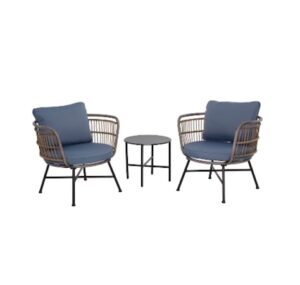Hampton Bay Shiloh Valley 3-piece Steel Patio Bistro Set With Blue Cushions Hampton Bay Shiloh Valley 3-piece Steel Patio Bistro Set With Blue Cushions