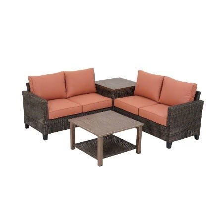 Hampton Bay Tilson Heights Brown 4-piece Wicker Outdoor Patio Sectional Set With Storage Side Table