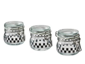 Jar With Lid, Clear Glass/check Pattern Black, 13 Cl (4 Oz) – 3 pack