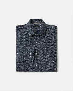 Navy Slim-fit Dress Shirt With Geo Lines Navy Slim-fit Dress Shirt With Geo Lines