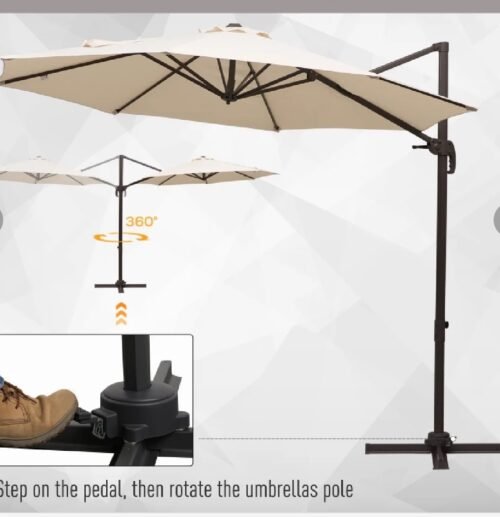 Outsunny 10ft Cantilever Patio Umbrella With 360° Rotation, Aluminum Outdoor Offset Hanging Umbrella