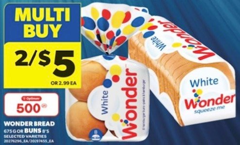 Wonder Bread, 675 G Or Buns, 8’s