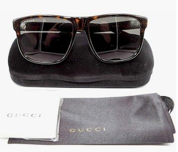 Gucci Mens Tortoise Non-polarized Rectangle Sunglasses Brown 55mm