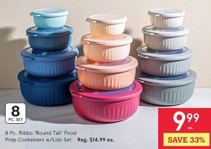 Ribbo ’round Tall’ Food Prep Containers W/lid – Set Of 8