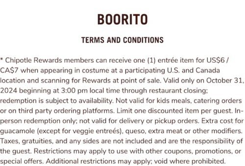 Chipotle – Halloween Receive One (1) Entrée Item For CA$7