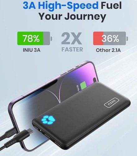 Iniu Power Bank, Usb C In & Out Slimmest 10000mah Portable Charger