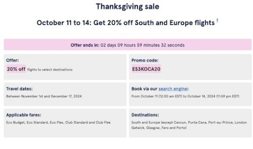 Air Transat – Thanksgiving Sale – 20% Off