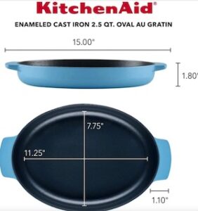 Kitchenaid – 2.5′ Qt Blue Velvet Enameled Cast Iron Au Gratin Roasting Pan Kitchenaid – 2.5′ Qt Blue Velvet Enameled Cast Iron Au Gratin Roasting Pan