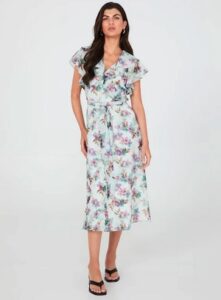Floral Print Chiffon Midi Dress With Ruffle Details Floral Print Chiffon Midi Dress With Ruffle Details
