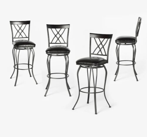 Homy Casa Classic Swivel 30′ Counter Height Bar Stools With Black Faux Leather – 4 Pack