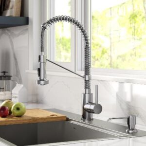 KRAUS Bolden 18-in Pull-down Faucet with Soap Dispenser – Chrome KRAUS Bolden 18-in Pull-down Faucet with Soap Dispenser – Chrome
