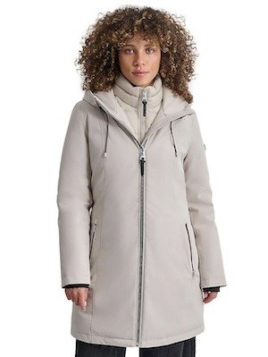 DKNY Quilted-Bib Padded Softshell Mid Jacket