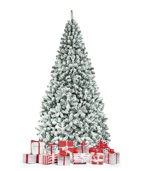 Topbuy 9ft Snow Flocked Christmas Tree  Premium Hinged Tips Artificial Unlit Tree