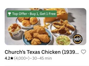 Uber Eats – Church’s Texas Chicken – Buy 1 Get 1 Free Uber Eats – Church’s Texas Chicken – Buy 1 Get 1 Free