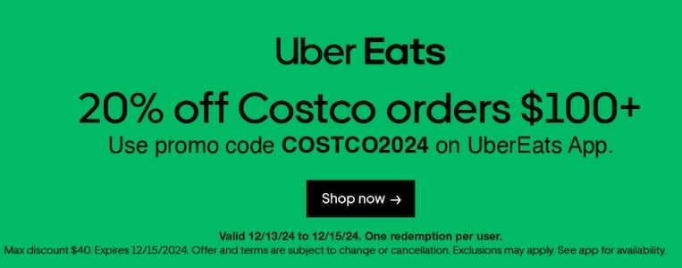 Uber Eats – 20% Off Costco Orders $100+