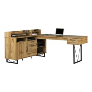 South Shore Finneas L-Shaped Desk with Power Bar and Removable Hutch – Nordik Oak