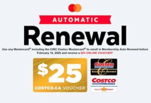 Costco Automatic Renewal Offer Using Mastercard – $25 Online Voucher