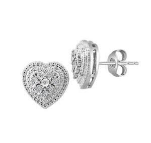 Effy Sterling Silver & 0.09 CT. T.W. Diamond Heart Stud Earrings