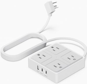 4FT Ultra-Thin Extension Cord, 4 Outlets with 3 USB Ports (2 USB C) extension cord
