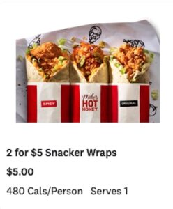 KFC Canada – 2 for $5 Snacker Wraps