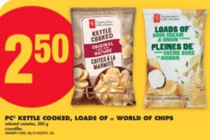 President’s Choice Sour Cream & Onion Rippled Potato Chips or Original Kettle Cooked Chip..