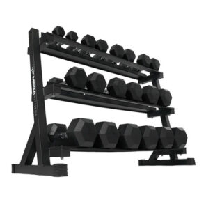 Mega Fitness – Rubber Hex Dumbbells Set 5-50lbs with Stand